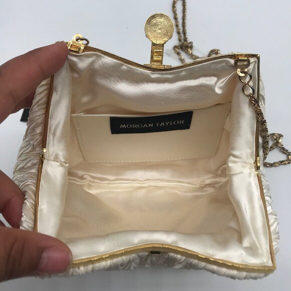 Morgan Taylor Ruched Ivory Satin Evening Crossbody - Picture 11 of 11